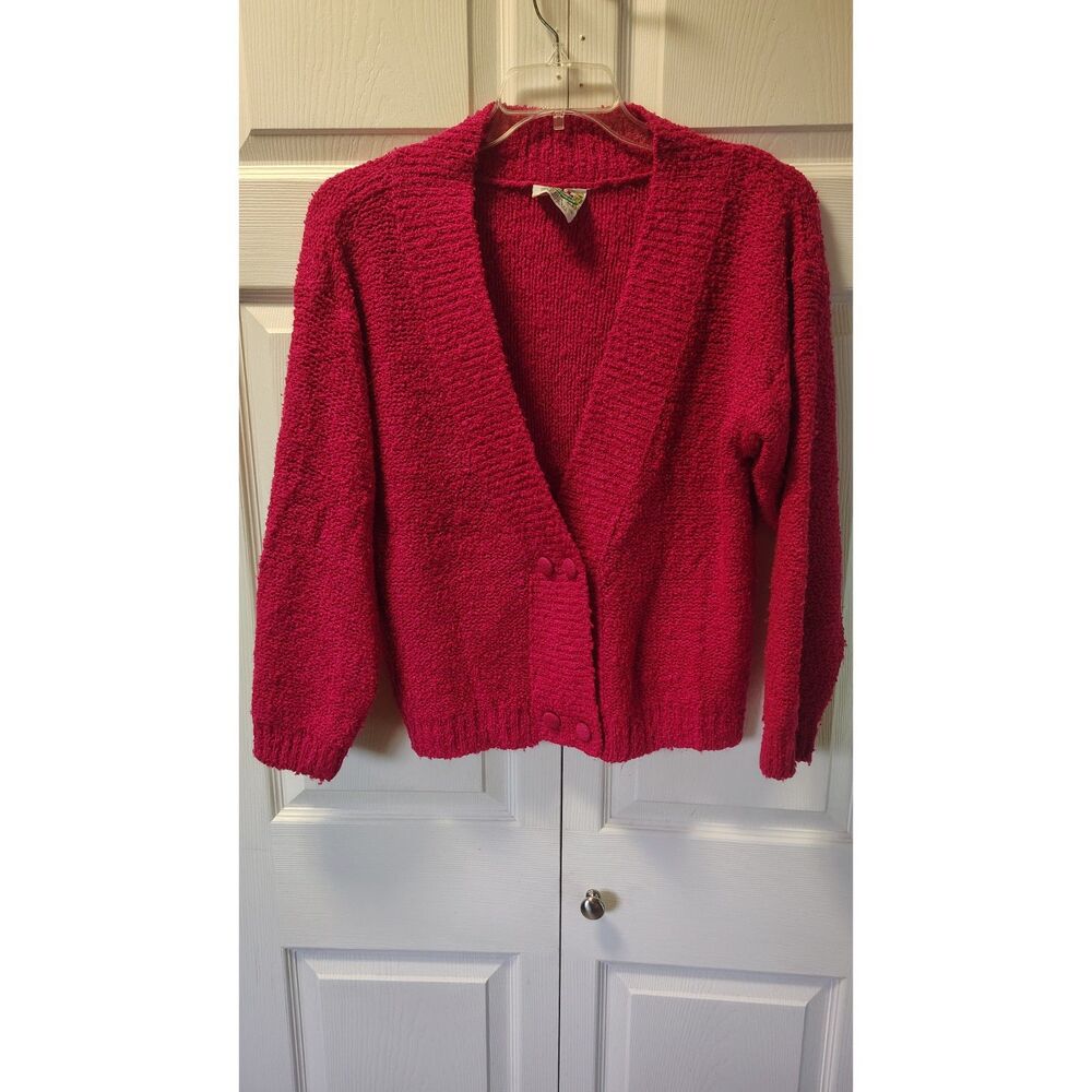 Vintage Cherry Stix CSL Bouclé Knit Cardigan Sweater Pink Size Small 80s 90s